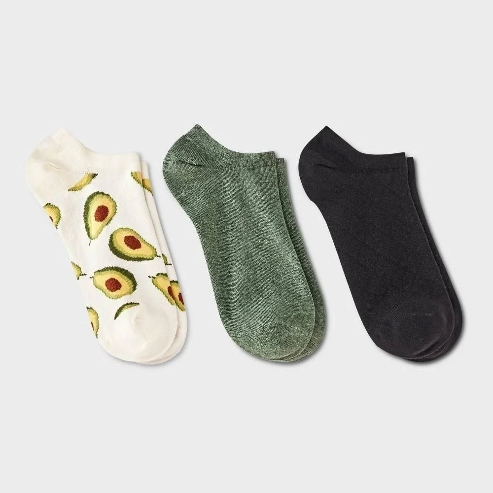 Women's Avocado 3pk Low Cut Socks - a New Day™ Ivory/Olive Green/Black 4-10